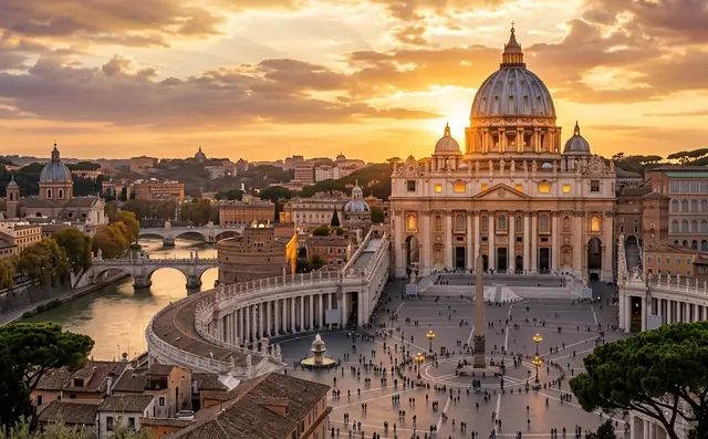 Basílica de San Pedro y el Vaticano al atardecer
