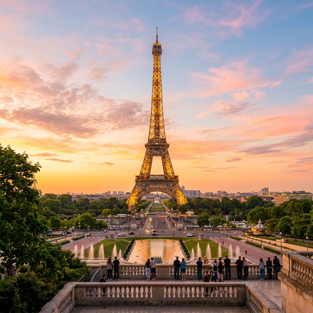 Torre Eiffel de París al atardecer